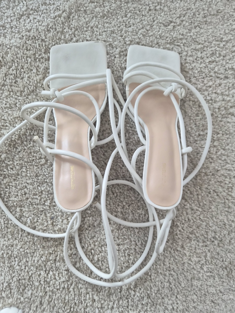 Strappy White Square-Toe Lace-Up Sandals